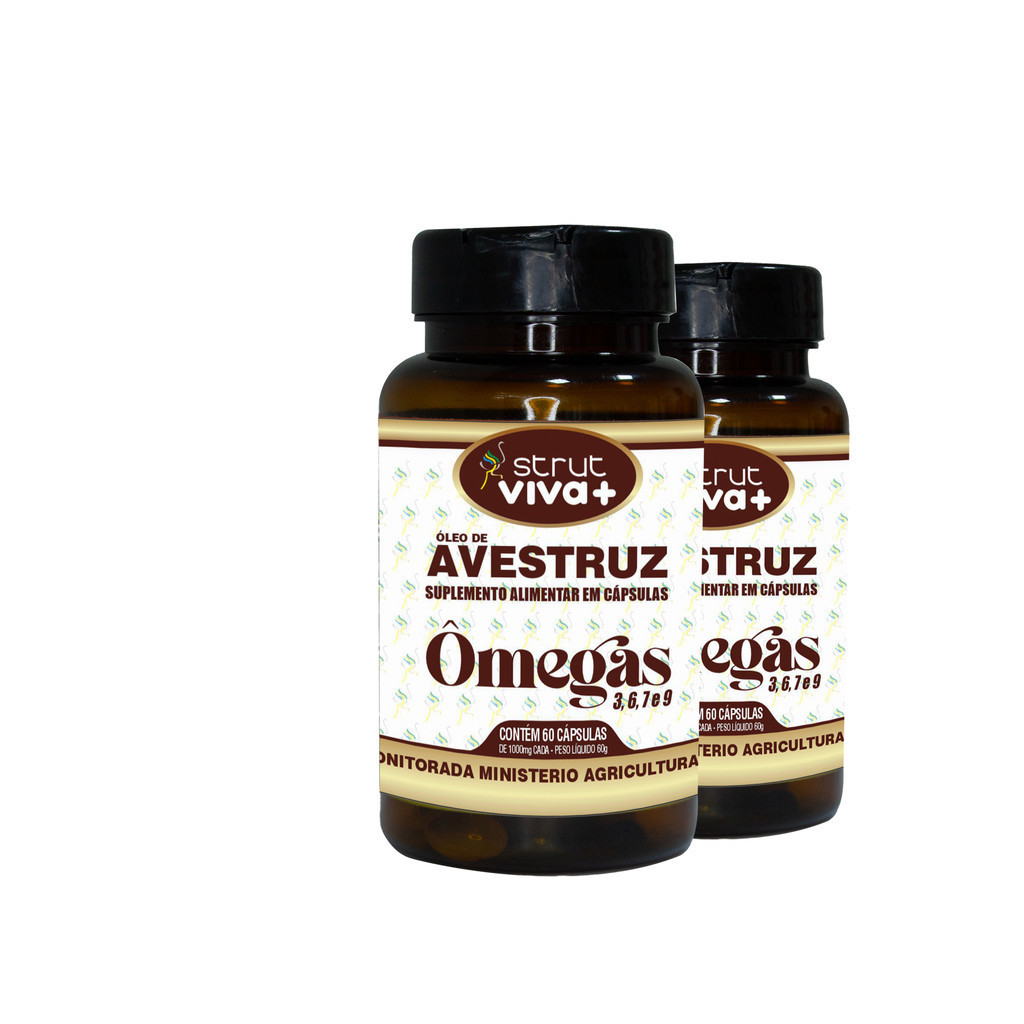 2X OLEO DE AVESTRUZ 60CAPS 1.000MG  STRUT OMEGA 3 6 7 9
