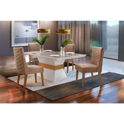 Sala De Jantar Lucy 120 Tampo Vidro 4 Cadeiras