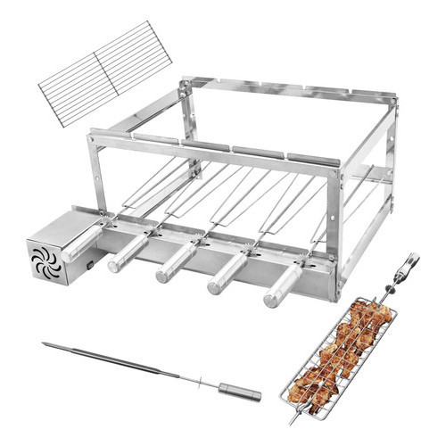 Churrasqueira Rotativa Inox 5 Espetos Giratórios + Brinde!