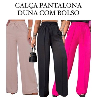Calça Pantalona Duna Feminina Com Bolso Cintura Alta Tecido Premium em Oferta na Shopee