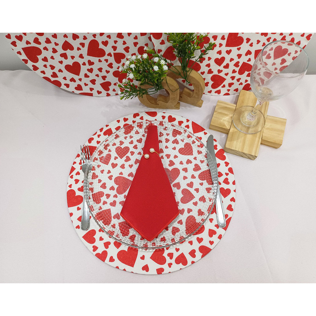 Kit 2 Capas Sousplat Coração e 2 guardanapos Vermelho 35 Cm 2 PG Pérola em Oferta na Shopee