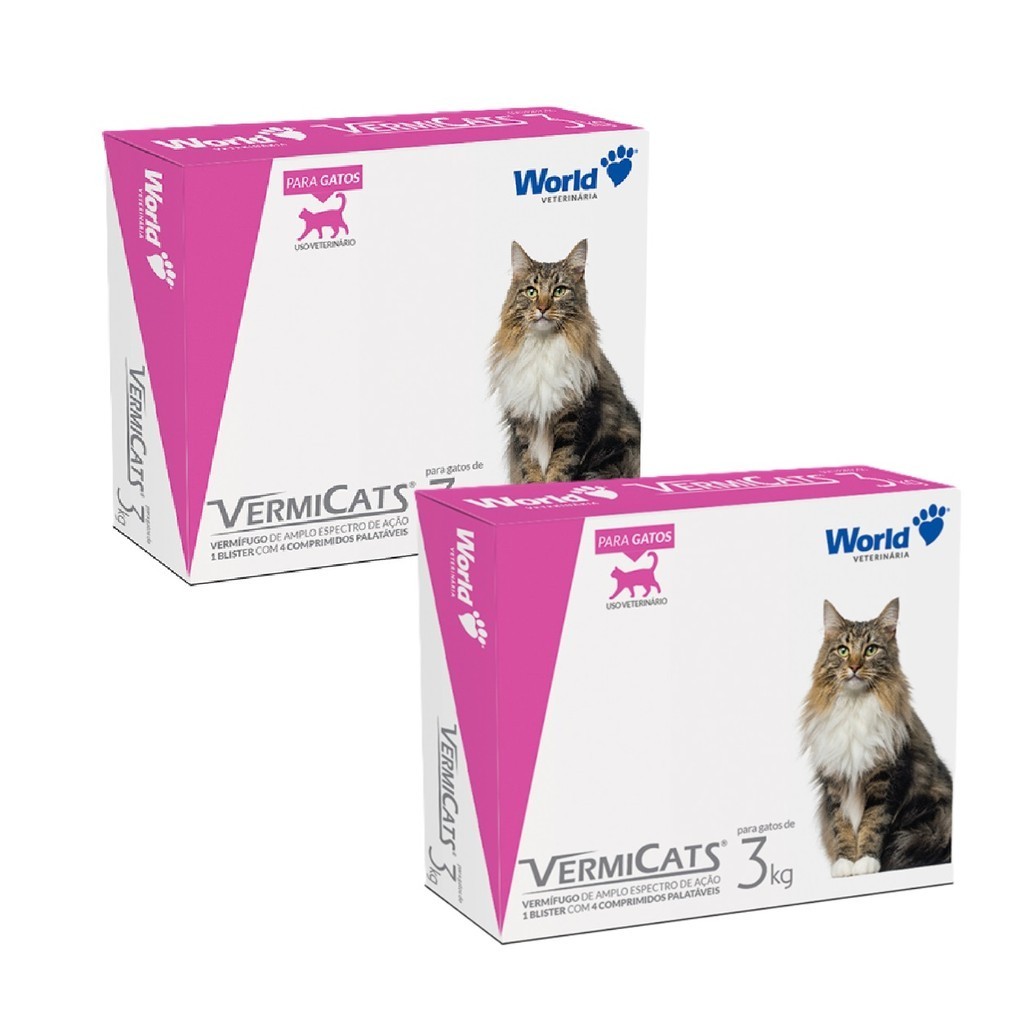 Kit 2 VermiCats Vermífugo World para Gatos de 3Kg - 4 Comprimidos - Pets