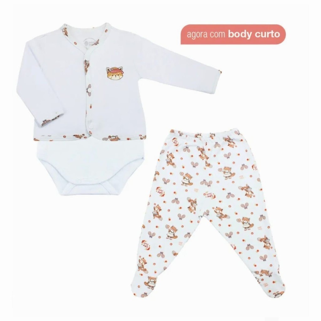 Conjunto Pagão Bebê 3 peças em algodão egícpio estampa College Tennis - Mini Bear