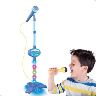 Microfone Infantil Com Pedestal Som Luz Conecta Celular Rock Show Azul