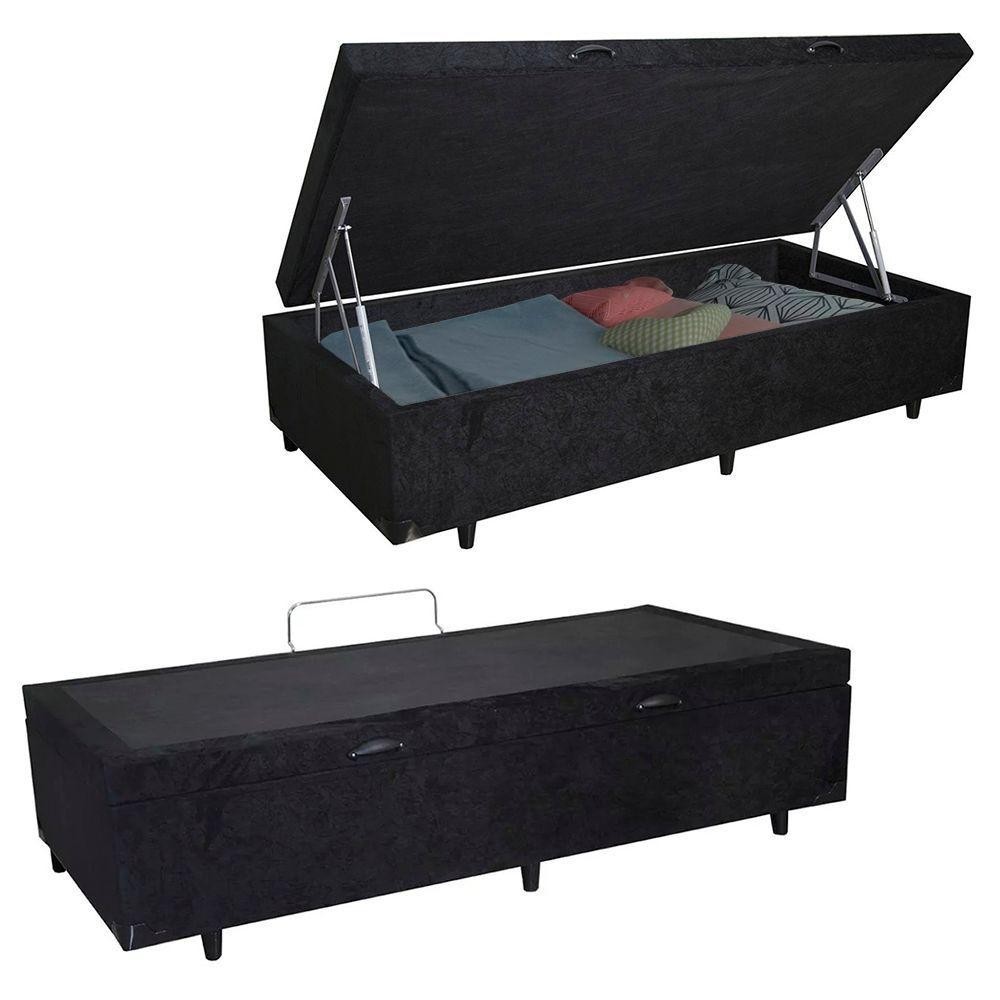 Cama Box Baú Solteiro Suede Sereneprime Preto 88x188x44 cm - Home & Living