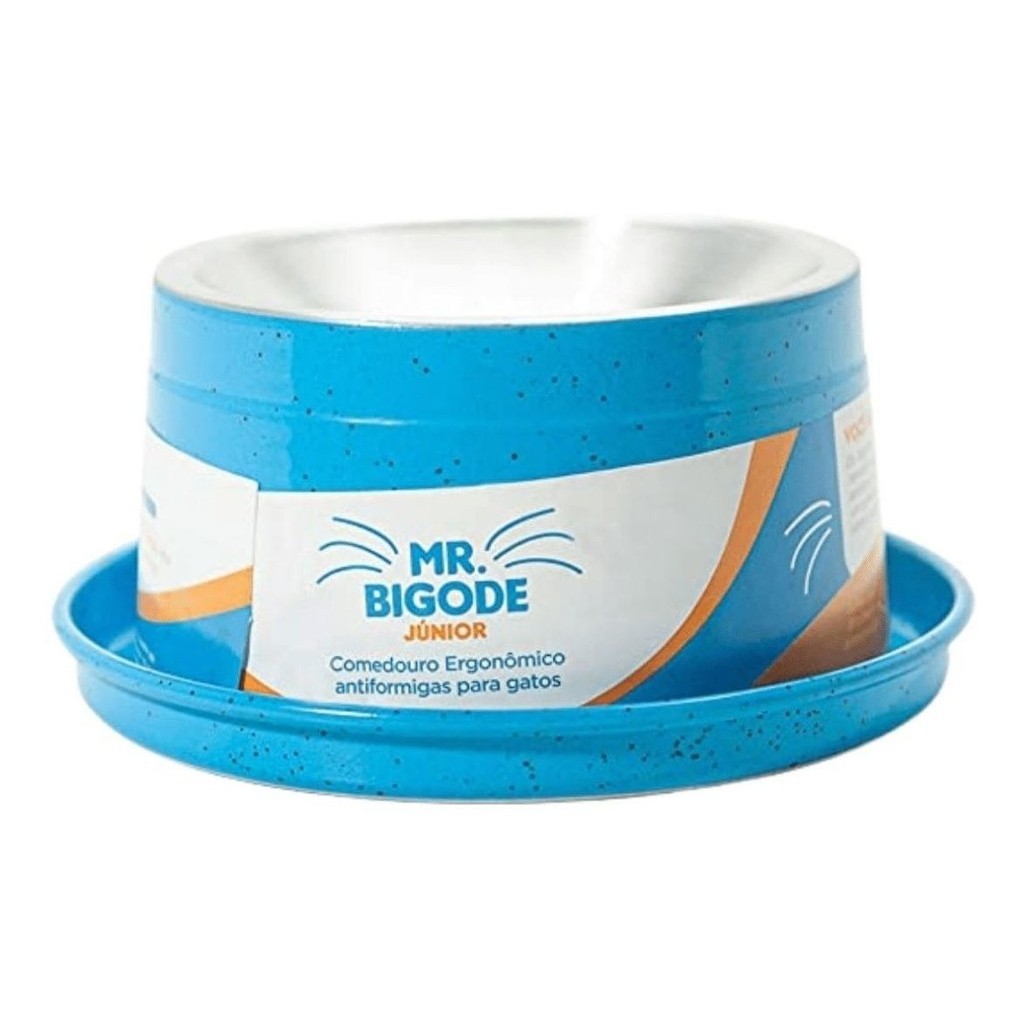 Comedouro Antiformiga para Gatos Mr. Bigode Júnior Azul, capacidade 140ml Nf Pet para Gatos, Júnior, 140ml,  Azul
