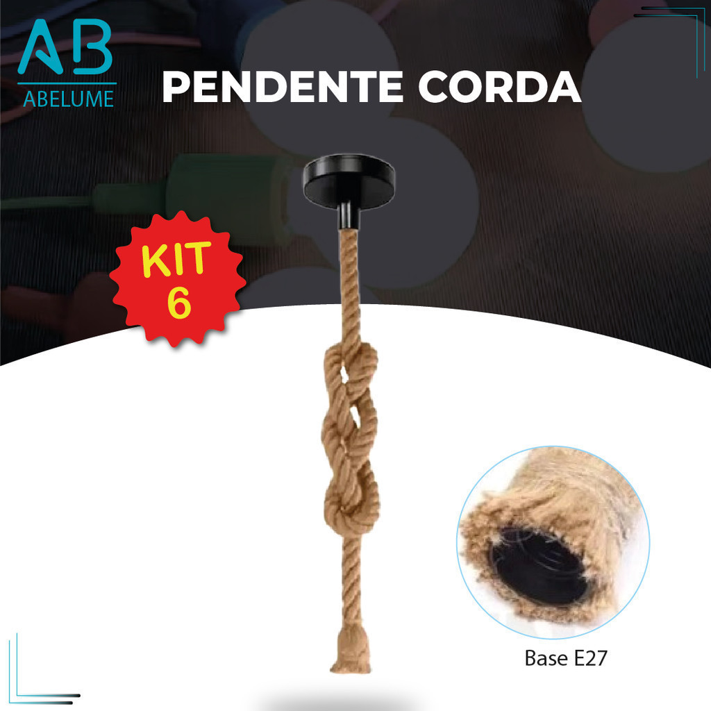Kit 6 Pendente Corda 2M Retro Vintage Rústico Sisal E27 Para Decoração Com Detalhes Pérola Preta em Oferta na Shopee