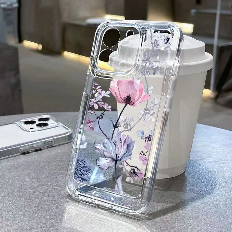 Palmeira Deixa Caixa De Telefone Com Flores Para Samsung Galaxy S23 FE S24 S23 S22 S21 Ultra Plus A55 A35 A15 A05 A05S A14 A34 A54 A13 A23 A33 A53 A73 A32 A52 A52S A72 Capa Macia Transparente