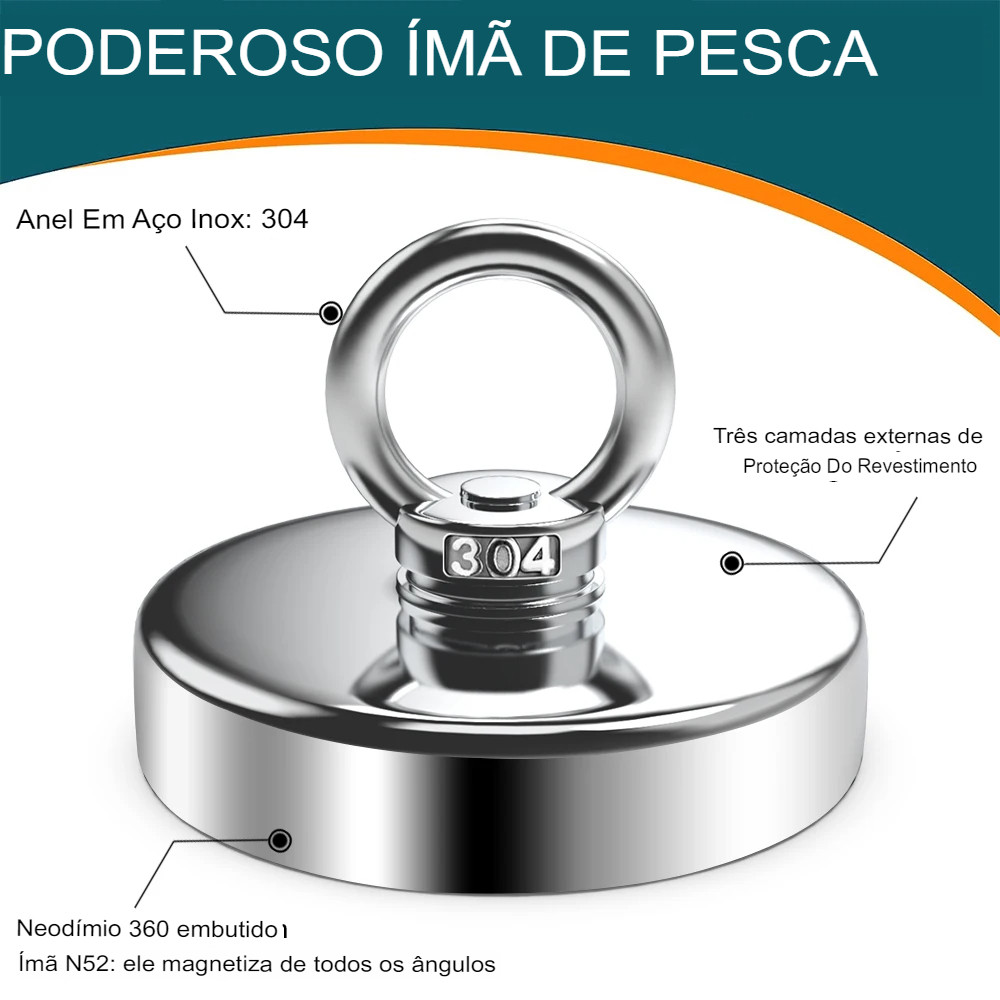 Ima Pesca magnética Até 61Kilos imã 42mm
