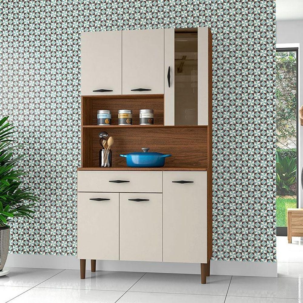 Kit Cozinha Ambiente Golden 6 Portas Nogueira Off White - Kits Paraná em Oferta na Shopee