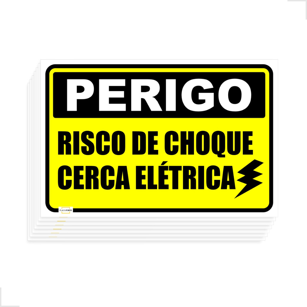 10 Placas Perigo Risco de Choque Cerca Elétrica 15x10cm