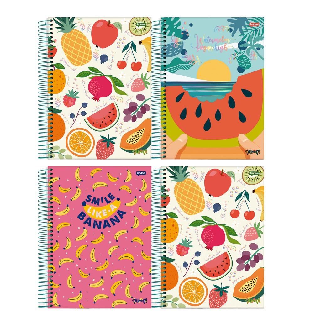 Caderno Universitário 1 Matéria 80 Folhas Capa Dura Yummy Jandaia - Kit com 4 unidades sortidas - Stationery