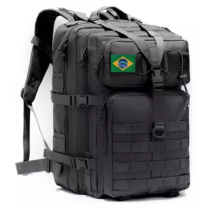 Mochila Militar Tática 50 Litros Grande Impermeável Reforçada Viajante Mochileiro Camping com Patch Emborrachado