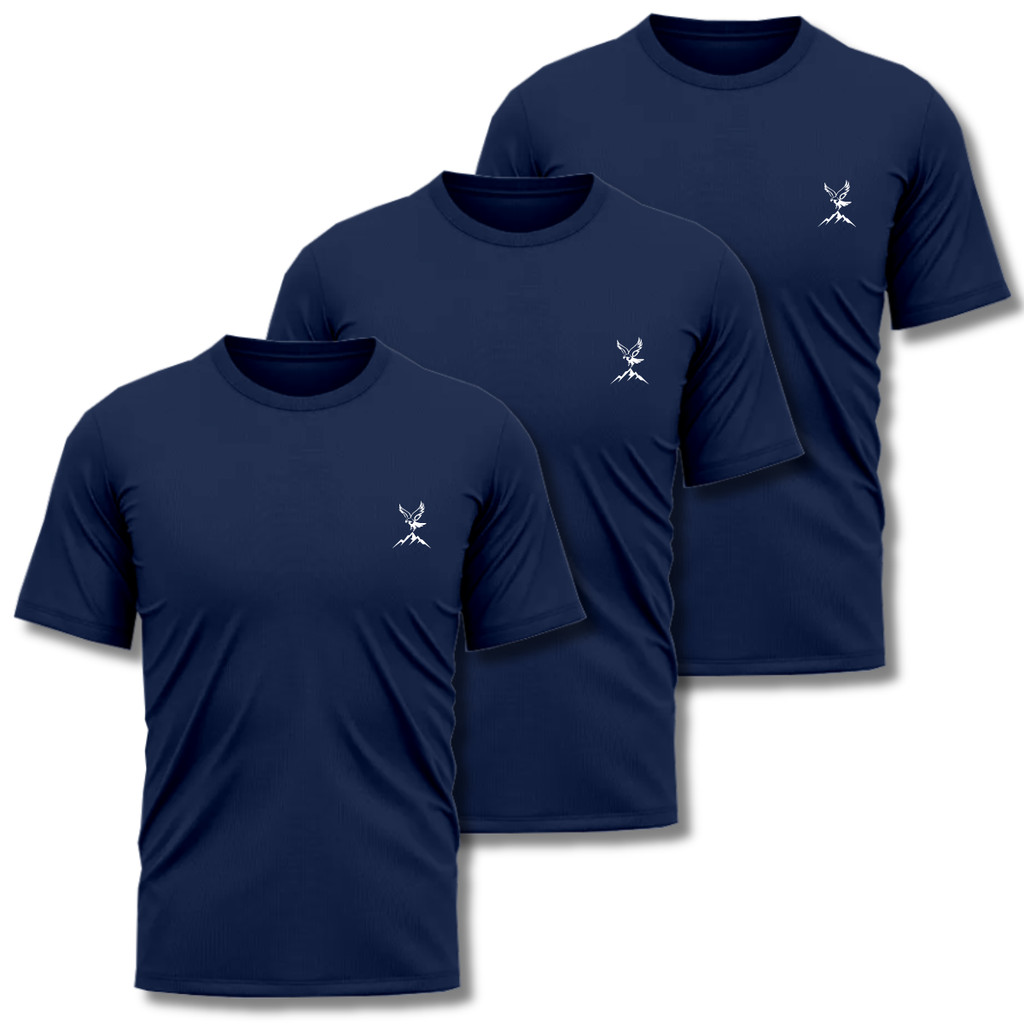 Kit 3 Camisa Camiseta Azul Marinho Dry Fit Masculina Academia Treino Esporte Exercícios Corrida Ciclismo Camisas Básica