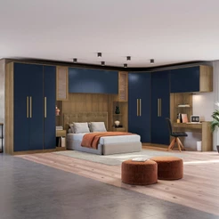 Quarto Modulado Kappesberg Adapt Nogueira/Azul Profundo 12 Peças 470cm x 290cm