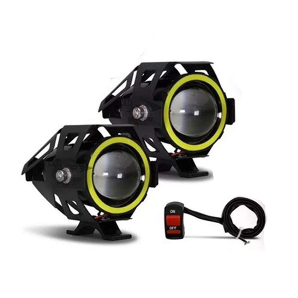 Farol De Milha De Led U7 Com Olho De Anjo + Botão Interruptor Brinde