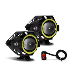 Farol De Milha De Led U7 Com Olho De Anjo + Botão Interruptor Brinde