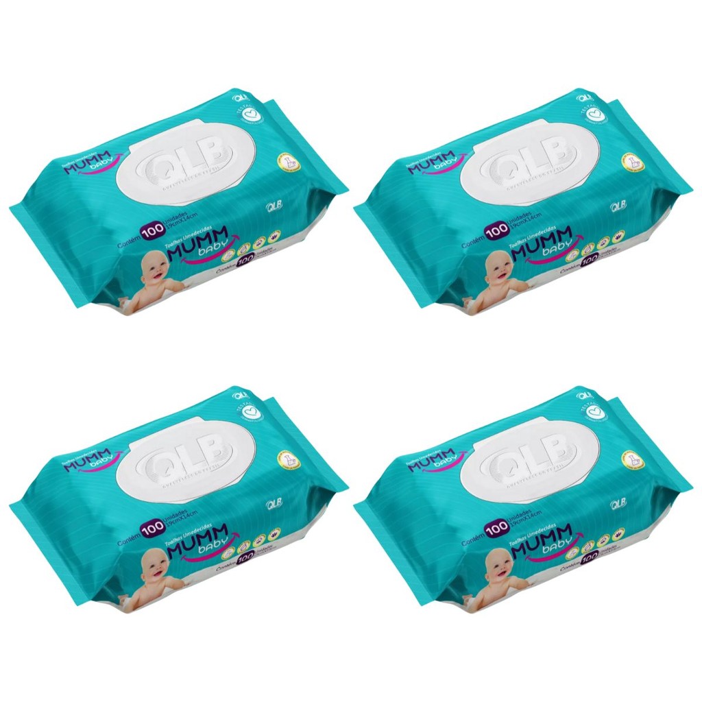 Kit 4 Pacotes C/ 100 Lenços Umedecidos MummBaby 400 Unidades