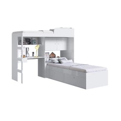 Kit Conjunto Quarto Juvenil Infantil 2 Camas Armário Gavetas Escrivaninha Escada Cama Alta Branco