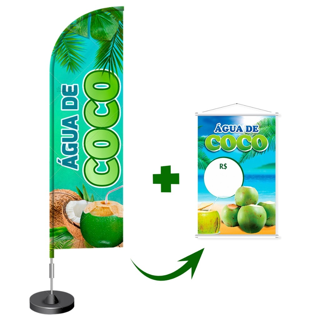 Kit Wind Banner Dupla Face Completo + Banner 60X90 Água de Coco
