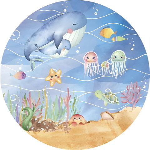 NOVO Painel Festa Infantil Redondo Fundo do Mar Aquarelado, Família de água viva + Arco, Suporte incluso. Fazemos personalizado com qualquer tema. Confeccionado em Lona fosca, impressão de alta resolução. cenário , p/ Decoração