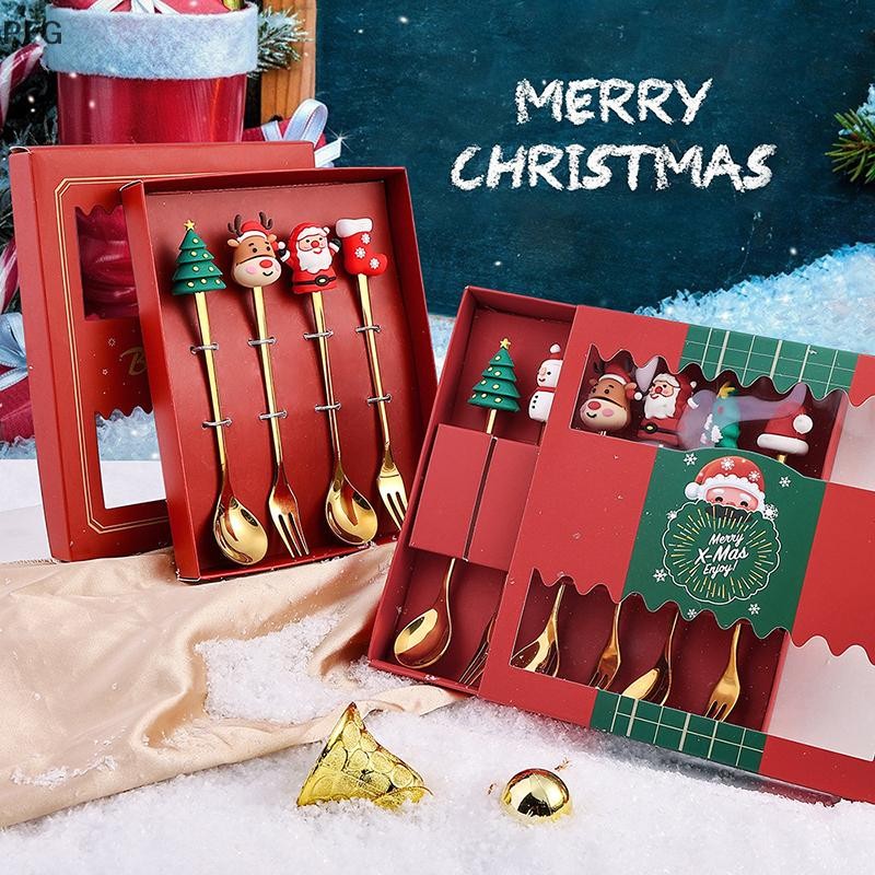 🎄🎄2/4/6 Pçs Conjunto De Garfo E Colher De Natal Utensílios De Mesa Criativos De Aço Inox...