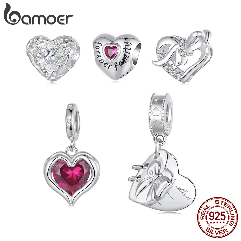 Bamoer 925 Sterling Sliver Charm Love Gift Coração Pingente Série De Acessórios Para Pulseira em Oferta na Shopee