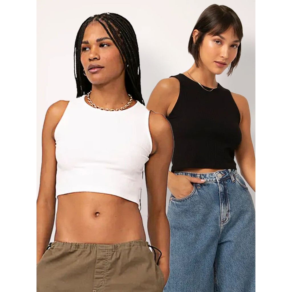 Cropped Canelado Regata Tee Branco ou Preto - No Sense