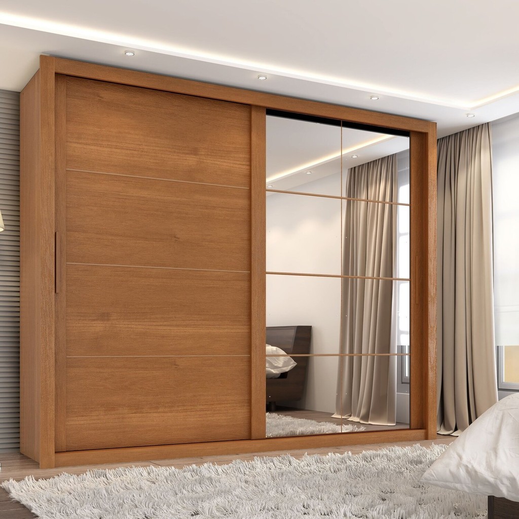 Guarda Roupa Casal Essencial 2 Portas de Correr 6 Gavetas com 8 espelhos Cinamomo em Oferta na Shopee