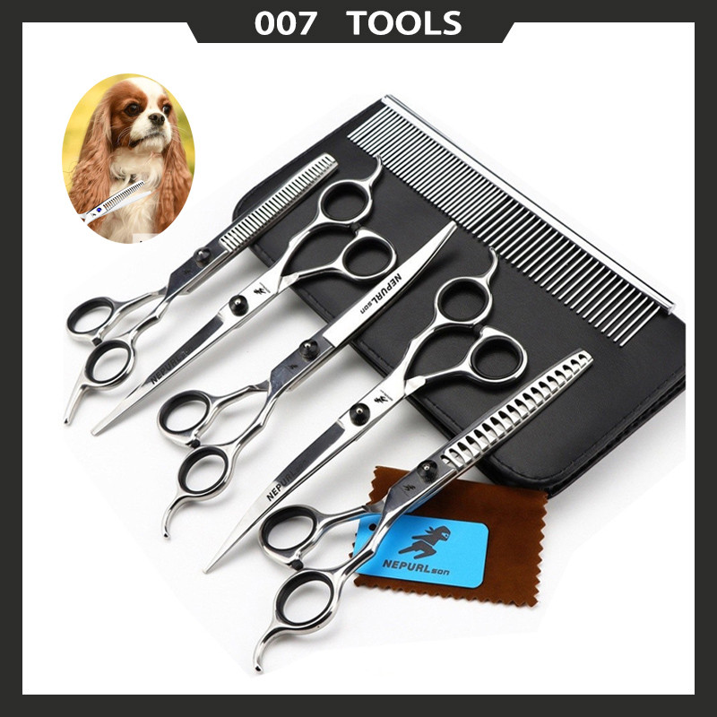 Kit 7 Tesoura Pente Pet Shop Profissionais Tosa 7 Polegadas Ferramenta Aparadora De Pêlos