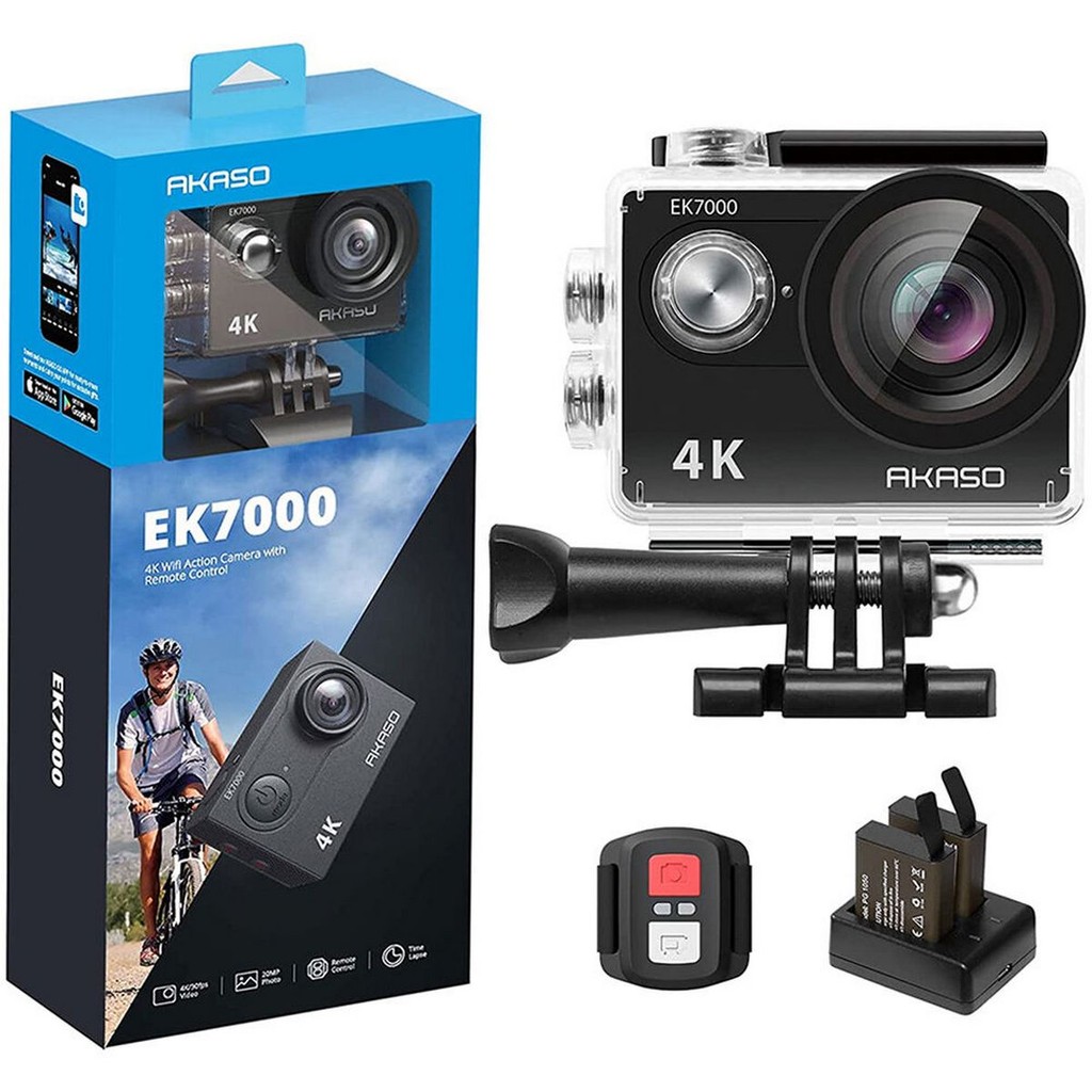 Câmera de Ação Akaso EK7000 4K/20MP + Kit de Acessórios