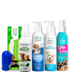 Kit Higiene Completo: Limpa Lágrimas Ouvidos Patas + Spray Menta + Gel Dental + Dedeira Pet Clean