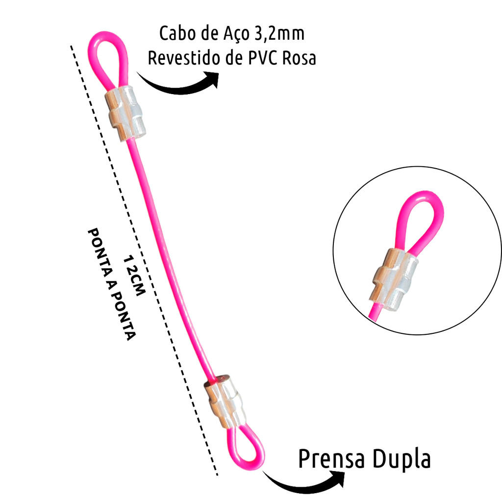 Lacres 12cm Cabo de Aço Revestido PVC ROSA Estrobo Trava Capacete Bike Mala Mochila Security Travel Bag