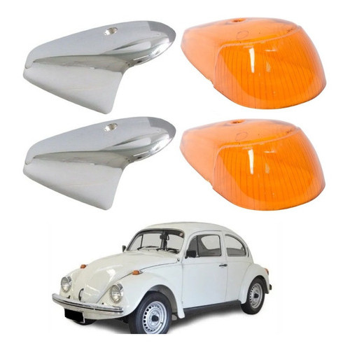 Kit Lente + Capa Cromada De Chapa Pisca Dianteiro Fusca