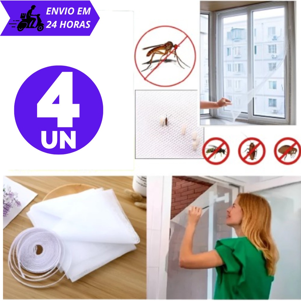 Kit 4/2 Tela Mosquiteira para Janela Ajustável 1,30M x 1,50M Anti Insetos Dengue Mosquito
