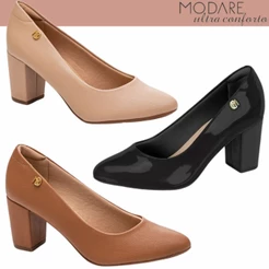 Scarpin Feminino Modare Salto Bloco Grosso Nature Casual Conforto