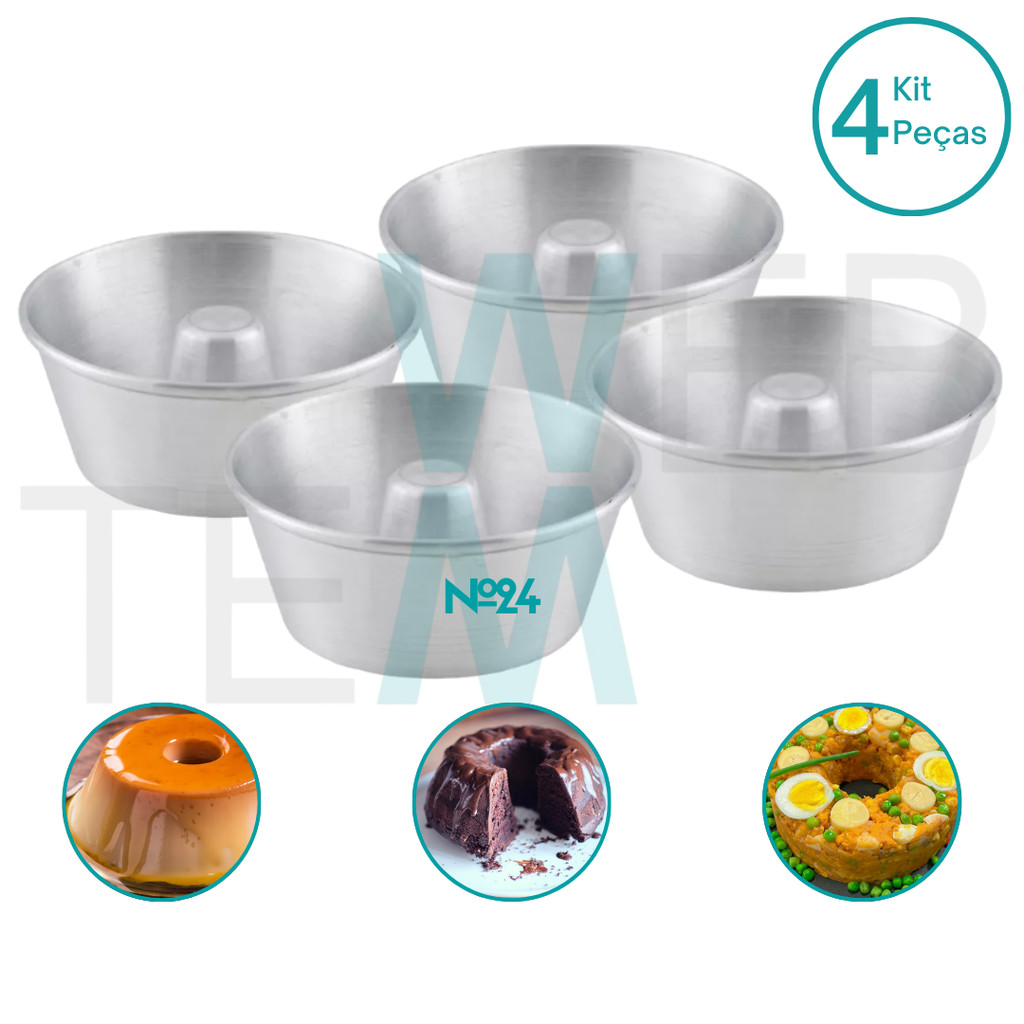 Kit 4 Formas de Pudim 8x24cm de Alumínio Sustentável para Bolos com Furo, Cuscuz, Pudim, Manjar, Brigadeirão e Sobremesas, Cozimento Uniforme, Fácil Limpeza e Durabilidade, Ideal para Cozinhas Residenciais e Profissionais