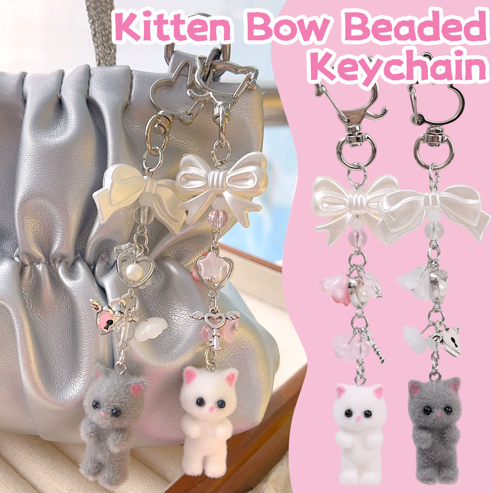 Chaveiro De Gatinho Flocado 3D-Enforcamentos De Decoração De Mochila-Moda , Feito À Mão , Y2K-Lindos Presentes Para Amigos , Casal-Em Formato De Arco De Pérola em Oferta na Shopee