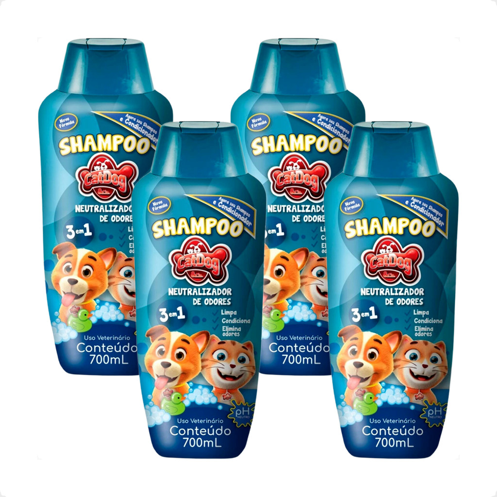 Kit 4 Shampoo Neutralizador de Odores 3 em 1 CatDog & Cia - 700ml