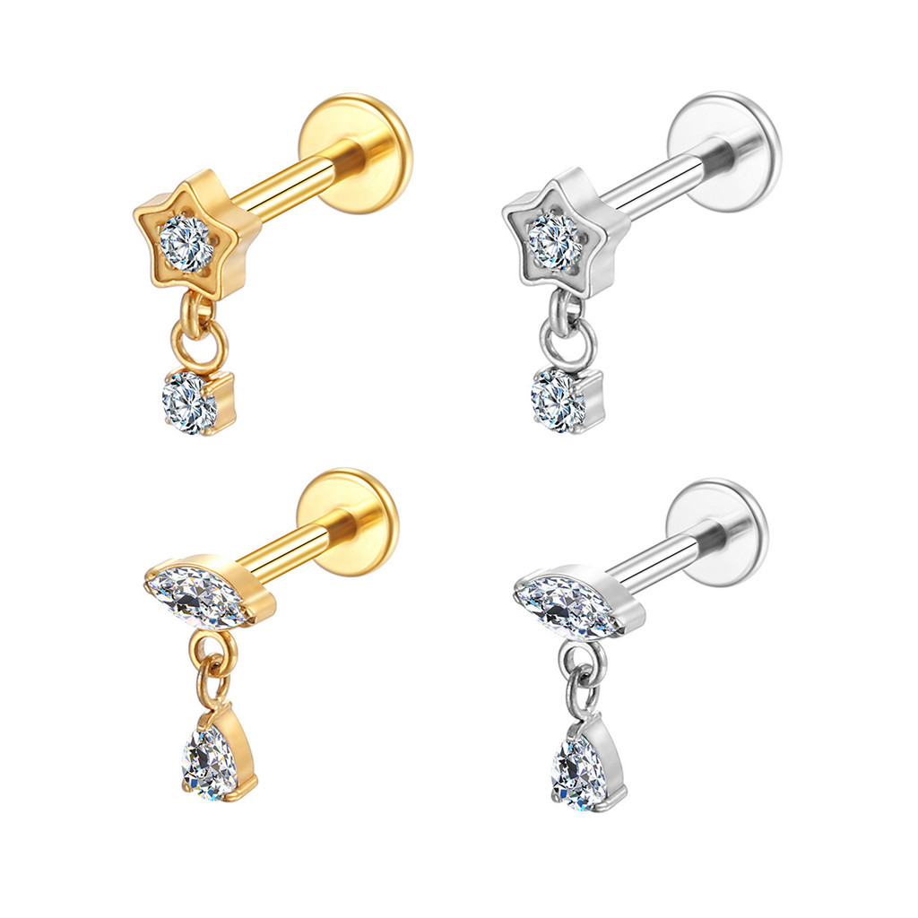2PCS Kit Piercing Labret Titânio Pvd Estrela Zircônia Com Pingente Helix, Tragus, Conch, Nariz, Boca-Medusa e Outros em Oferta na Shopee