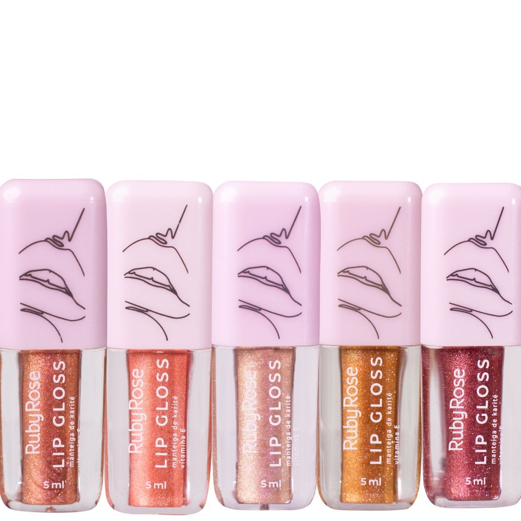 Kit 5 Lip Gloss Labial Com Glitter Maquiagem Viral Tiktok Ruby Rose