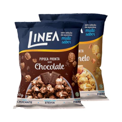 Kit 2 Pipocas Pronta Linea Sabor Chocolate e Caramelo 50g