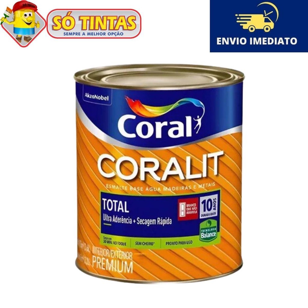 Tinta Esmalte Coralit Total Acetinada Base Água Secagem Rápida Balance 900ml - Coral em Oferta na Shopee