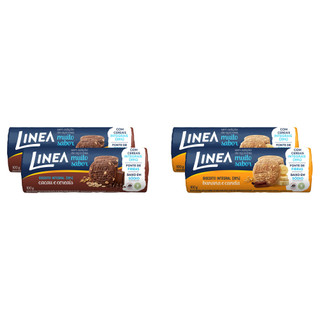 Kit 4 Biscoitos Integrais Linea Sabor Cacau e Cereais / Banana e Canela 100g em Oferta na Shopee