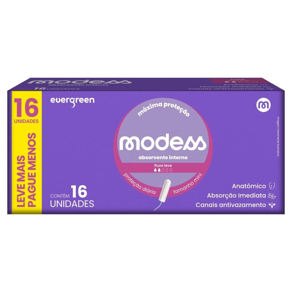 Absorvente Interno Modess Tamanho Mini 16un em Oferta na Shopee