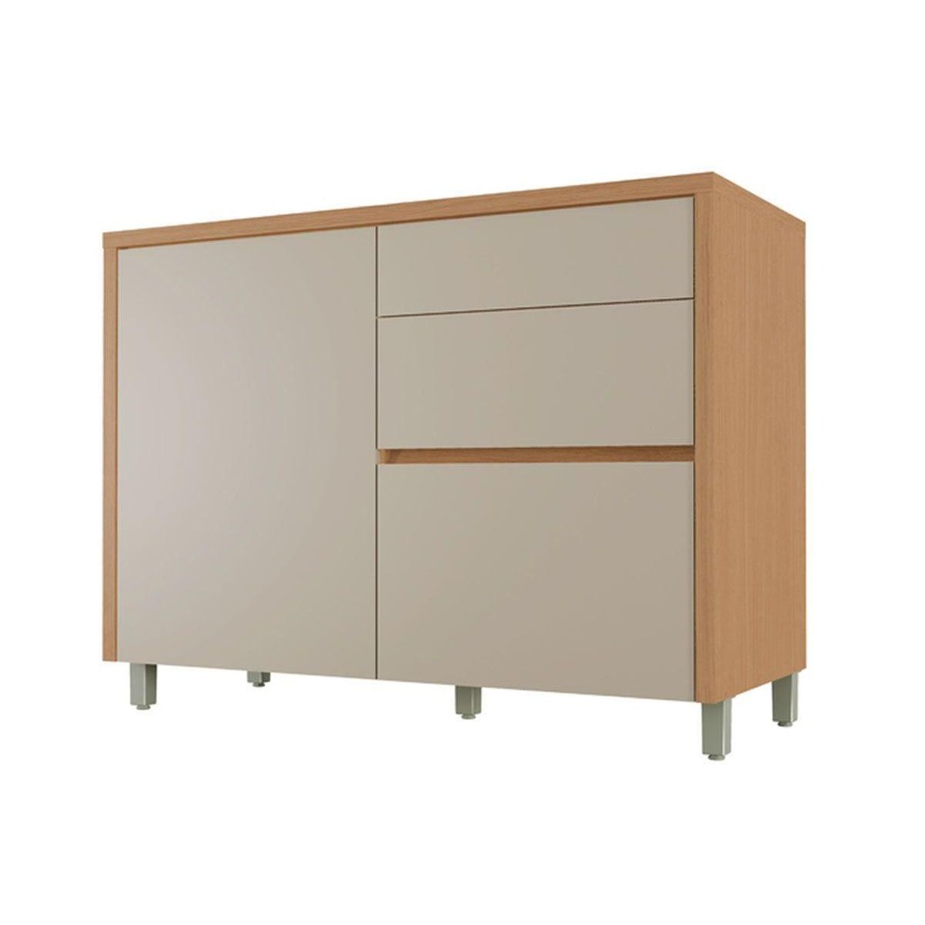 Balcão de Cozinha c/ Tampo Condessa c/ 1 Porta e 3 Gavetas 120cm Carvalho/Greice - Nesher em Oferta na Shopee