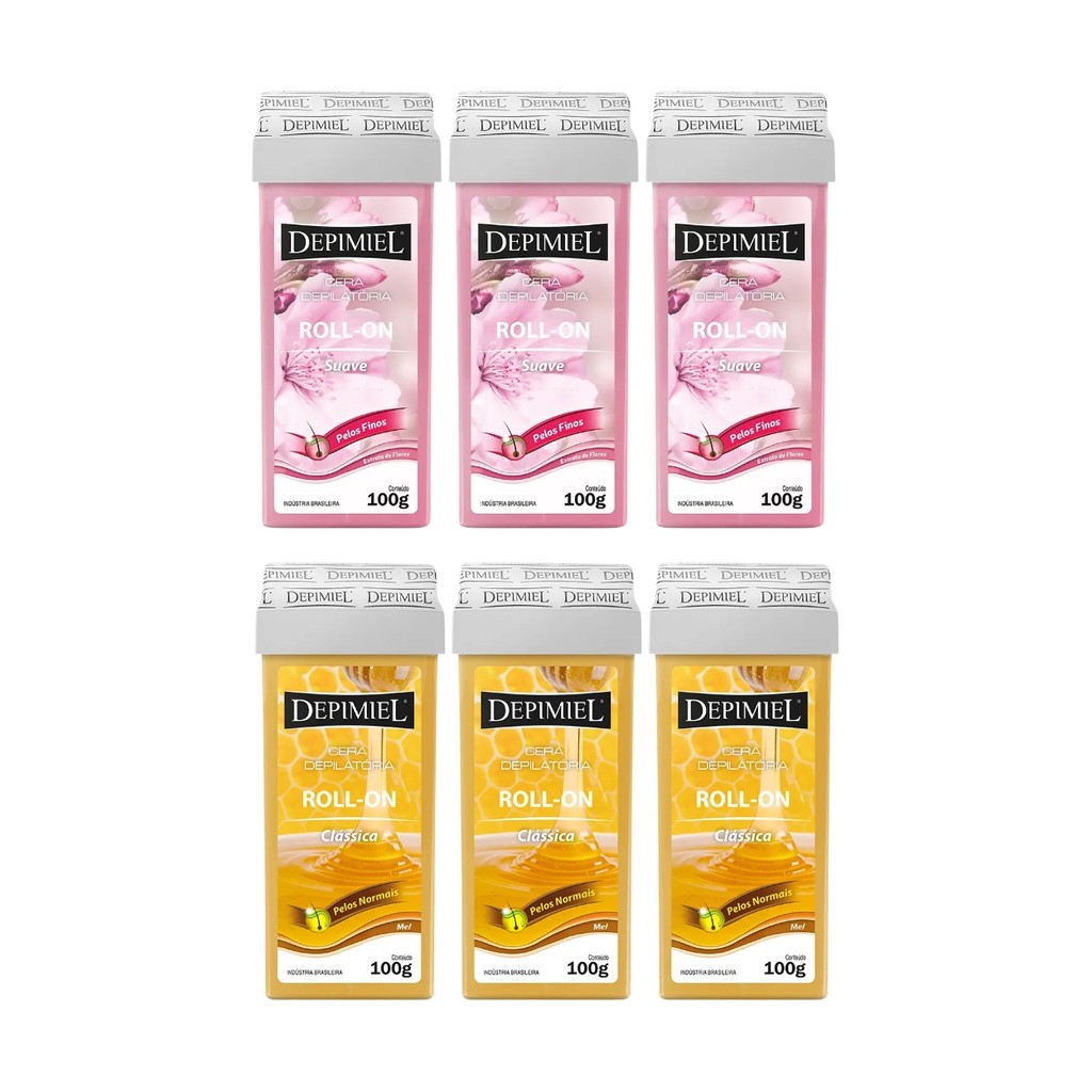 Kit 6 Cera Roll-On Suave e Clássica Mel Depilatória Depimiel em Oferta na Shopee