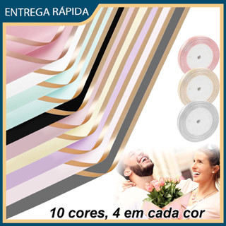 40 cores mistas de papel de embrulho para bouquet papel mate impermeável com fita DIY artesanato casamento aniversário p em Oferta na Shopee