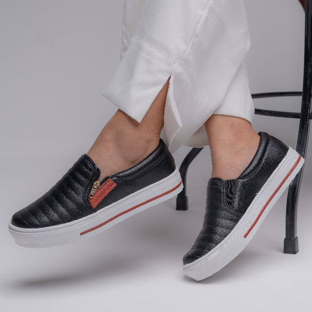 Tênis Feminino Preto Sapatênis Sapatilha  Slip On Casual Com Zíper Confortável Envio Imediato