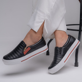 Tênis Feminino Preto Sapatênis Sapatilha  Slip On Casual Com Zíper Confortável Envio Imediato em Oferta na Shopee